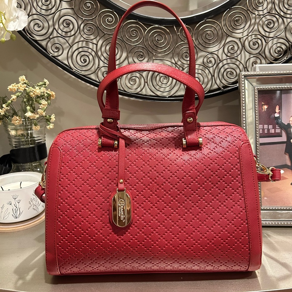 Brangio Italy Structured Red Satchel with Gold Accent NWOT